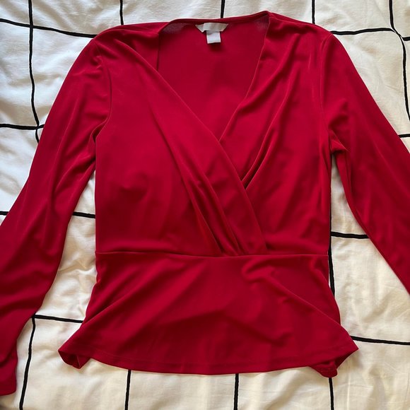 Red peplum wrap blouse - Picture 2 of 5